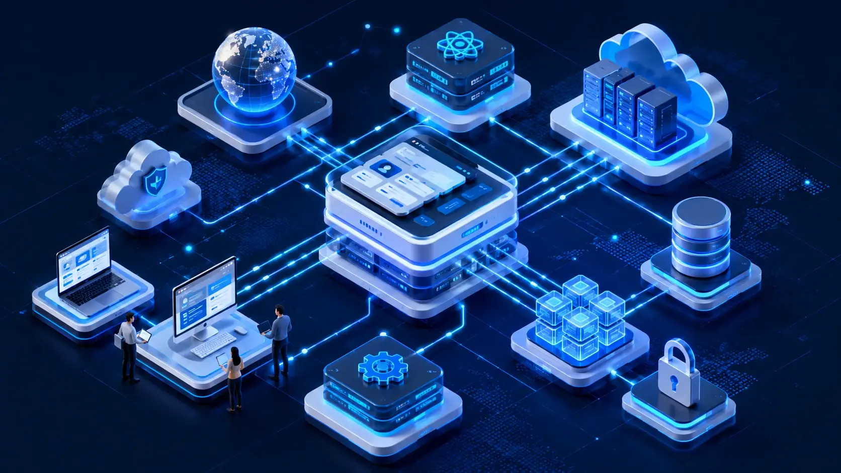 Futuristic isometric tech network design