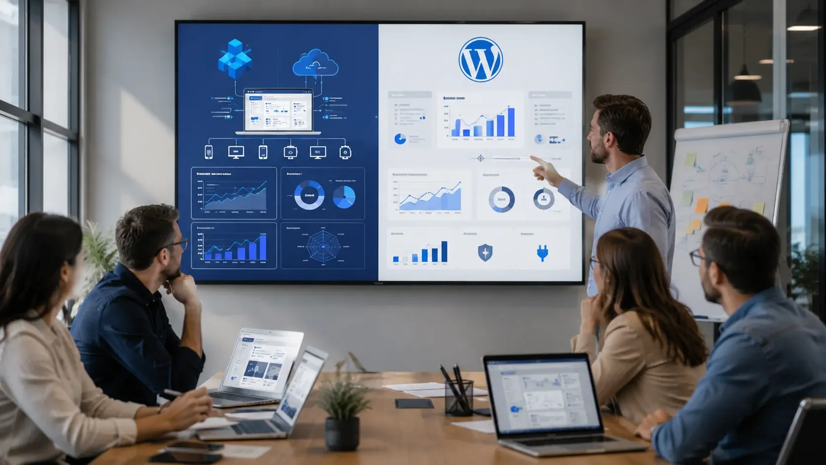 Professional meeting with data presentation