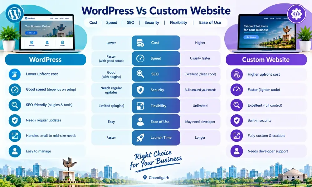 comparison of wordpress website vs custom website