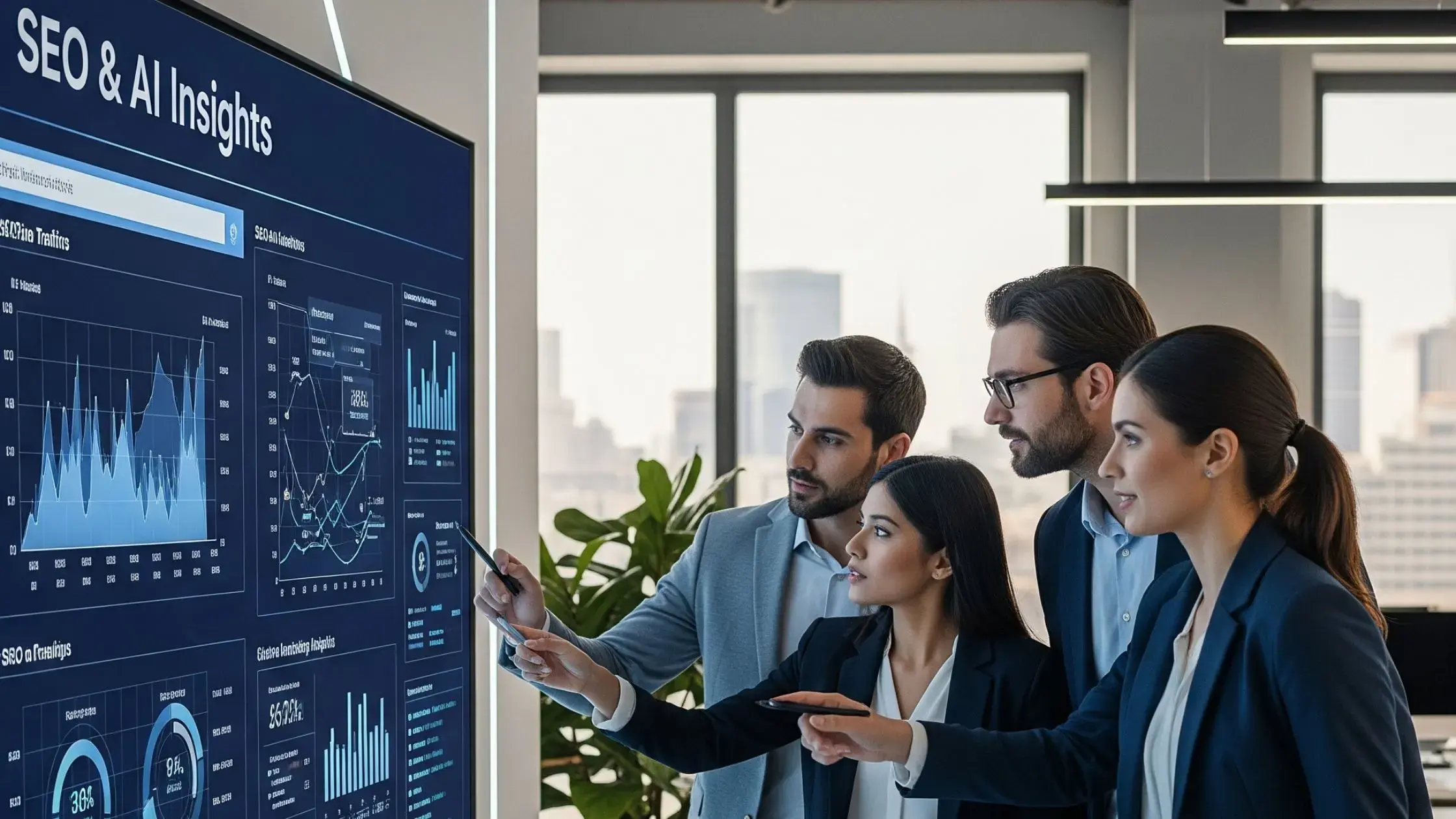Marketing managers using SEO and AIO strategies