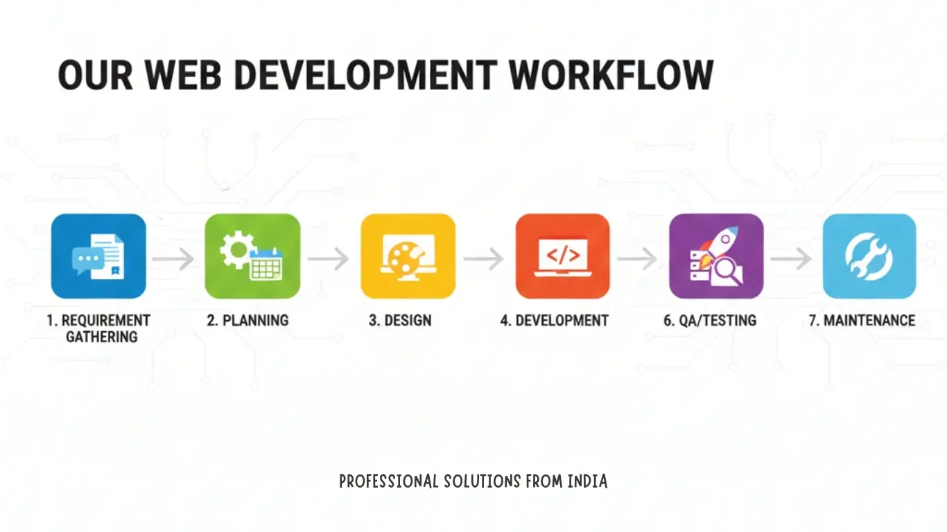 Step-by-step workflow of a professional web development process inside Indian agencies