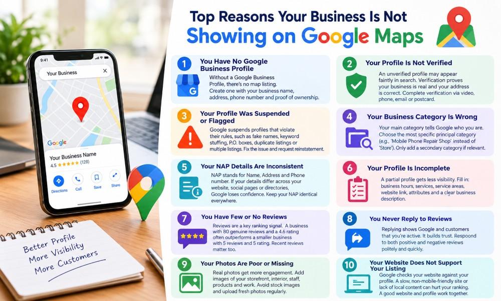 Top Reasons Your Business Is Not Showing on Google Maps